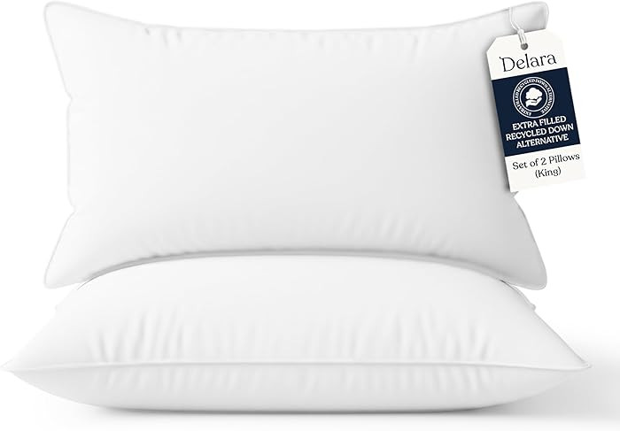Delara Pillows for Sleeping Set of 2 Bed Pillows, Organic Cotton 300TC Shell, Recycled Down Alter... | Amazon (US)