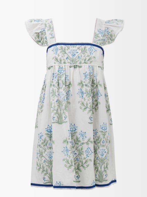 Juliet Dunn - Square-neck Floral-print Cotton Dress - Womens - White Multi | Matches (US)