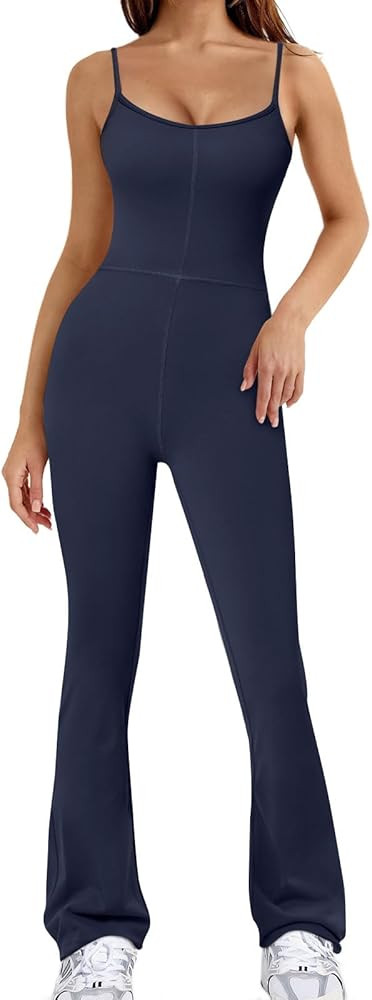 AUTOMET Womens Flare Jumpsuits Sexy One Piece Bodycon Spaghetti Straps Rompers Bodysuit Summer Ou... | Amazon (US)