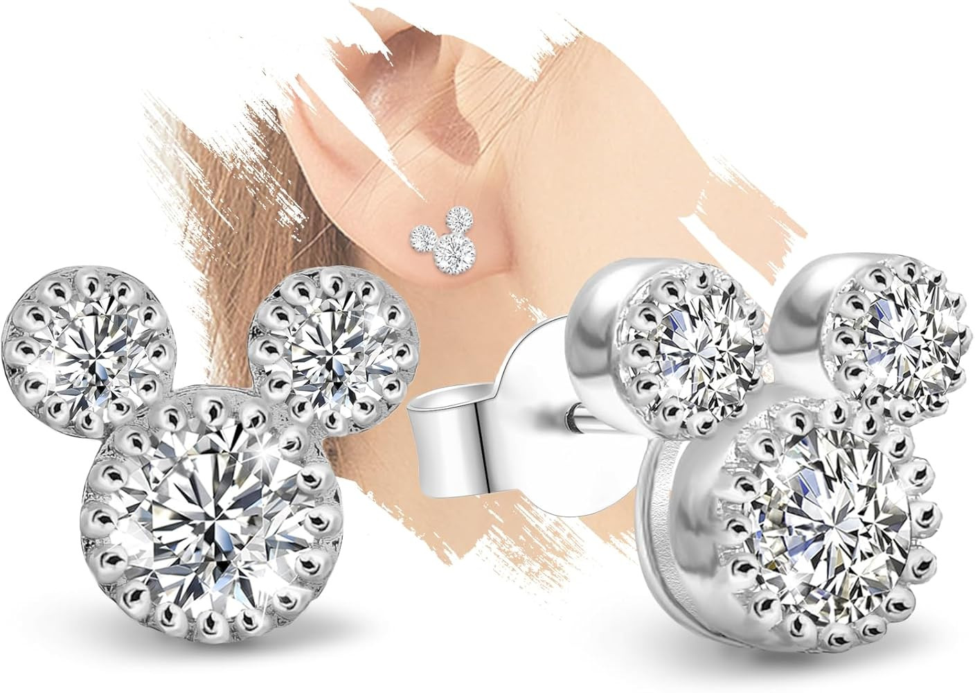 Cute Stud Earrings for Girls Teens Women - Sterling Silver Hypoallergenic Cubic Zirconia Mouse Dr... | Amazon (US)