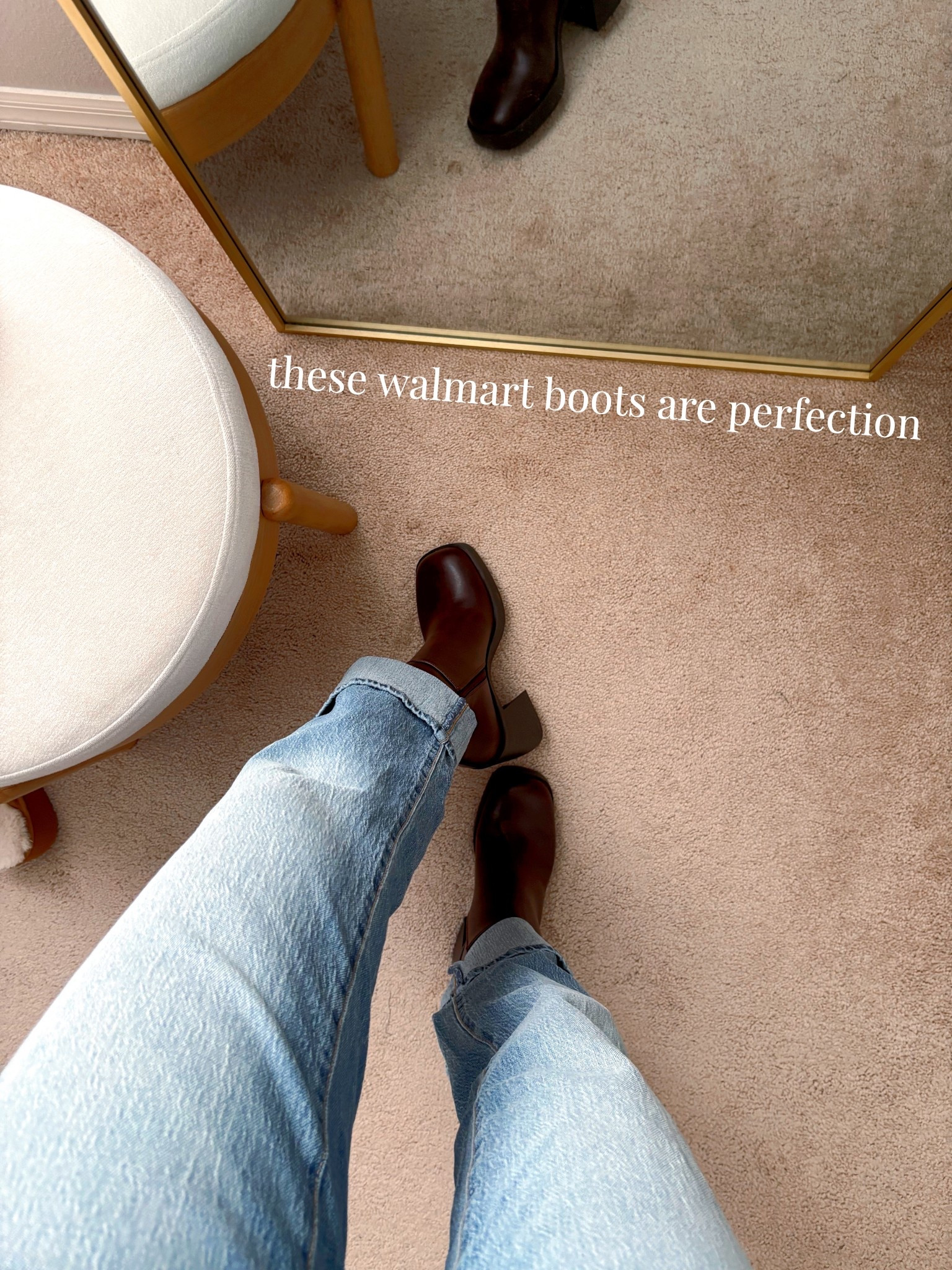 Dark brown Walmart boots!! These are comfy and super cute! 

**sizing
Boots: 8,5 tts
Jeans: w, tts 

#LTKTall #LTKSeasonal #LTKShoeCrush