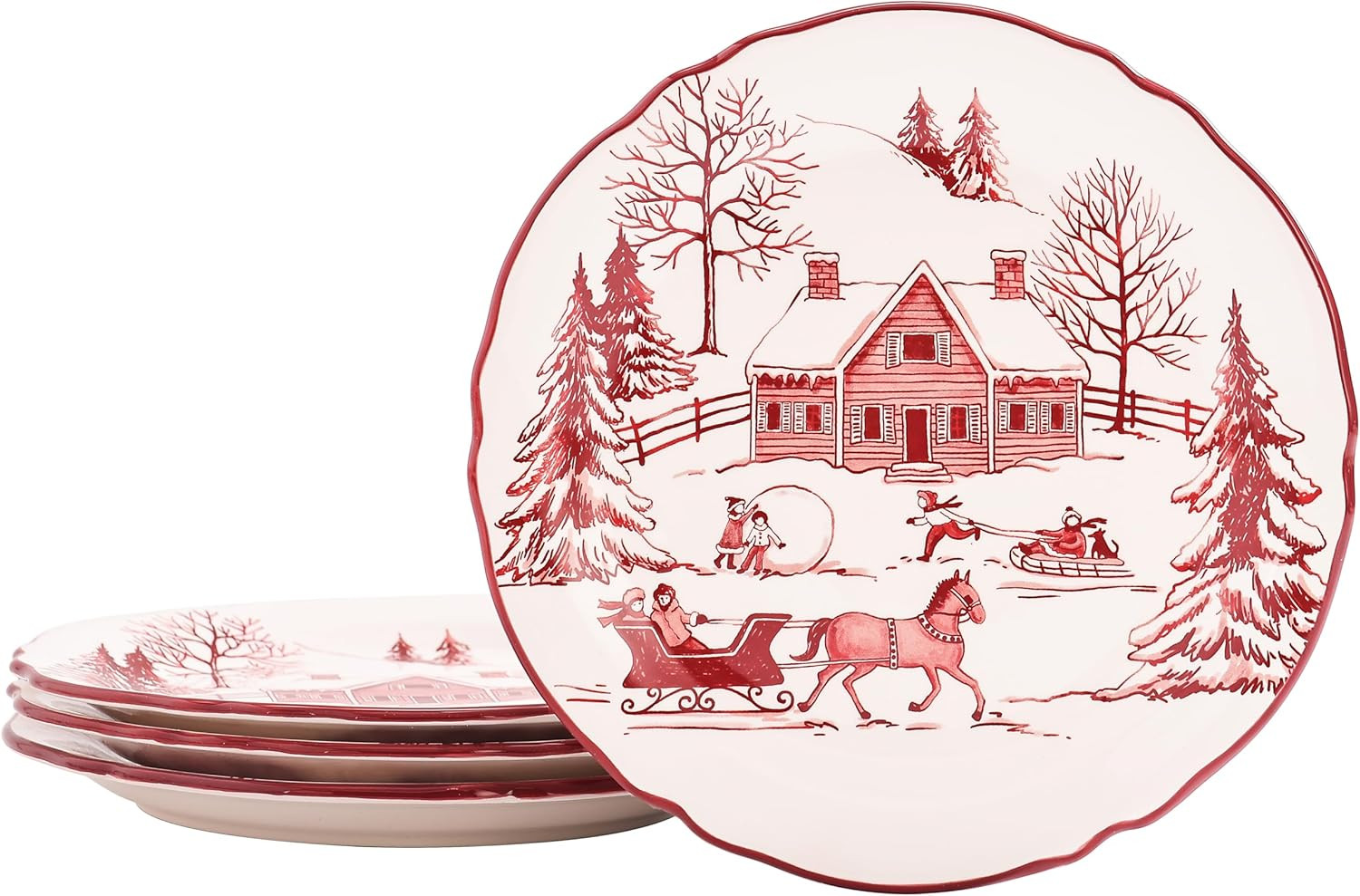 Bico Toile De Jouy Winter Wonderland Scalloped Salad Plates Set of 4, 8.75 Inch Ceramic Dessert P... | Amazon (US)