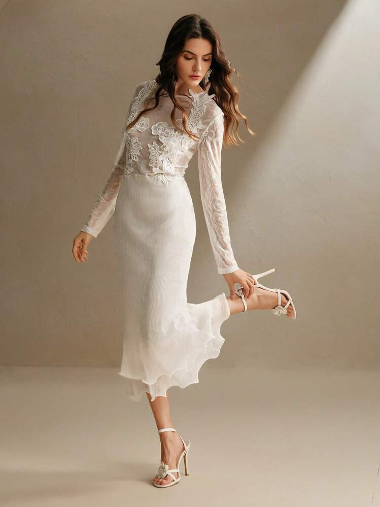 Vestido midi bordado blanco | SHEIN