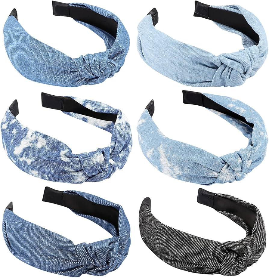 TOBATOBA Denim Headbands for Women Knotted Headbands for Women Blue Jean Hair Band Wide Head Band... | Amazon (US)
