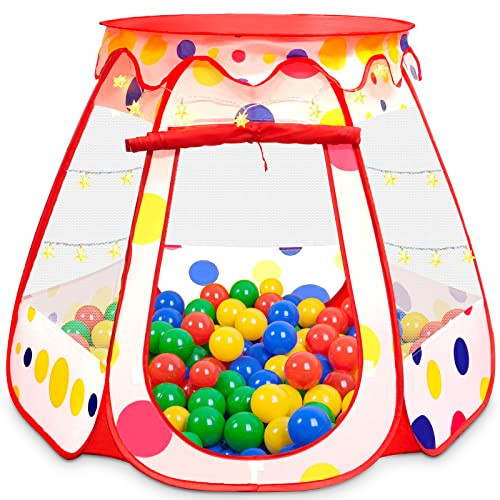 PopUp Princess Tent, Toddler Girl Toys Baby Ball Pit with LED Star Lights, Foldable Kid Play Tent with Carrying Bag, Indoor Outdoor 1 2 3 Year Old Girls Toy Gift for Birthday/Christmas, Red | Amazon (US)
