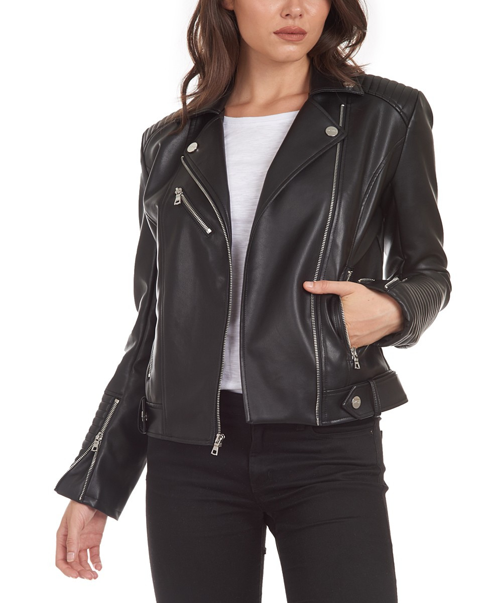 KENDALL + KYLIE Women's Leather Jackets BLACK - Black Zip-Up Moto Jacket - Women | Zulily
