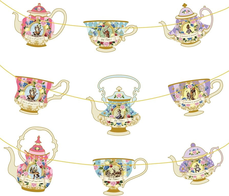 Alice In Wonderland Hanging Teapot & Tea Cup Bunting for Mad Hatter Tea Party | Amazon (UK)