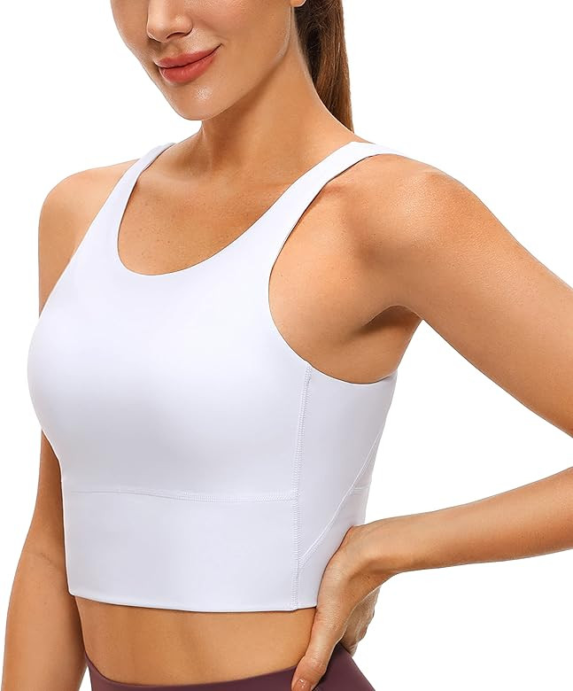CRZ YOGA High Neck Longline Sports Bra for Women - V-Back Cropped Tank Tops Wireless Padded Worko... | Amazon (US)