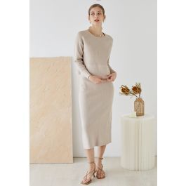 Comfy Ribbed Knit Top and Midi Skirt Set in Linen | Chicwish