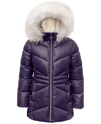 Michael Kors Big Girls Stadium Puffer Jacket with Faux-Fur Trim - Macy's | Macy's