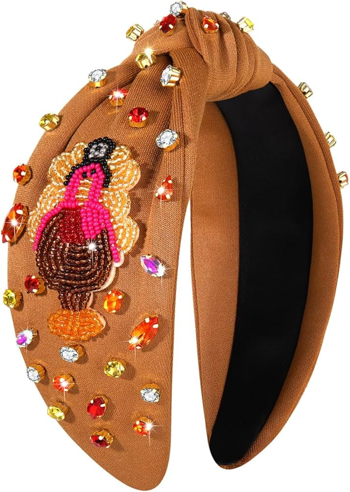 mokkia Thanksgiving Headband Fall Accessories for Women Beaded Turkey Maple Leaf Pumpkin Knotted ... | Amazon (US)