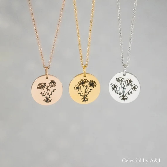 Combined Birth Month Flower Bouquet Necklace Valentines Day | Etsy | Etsy (US)