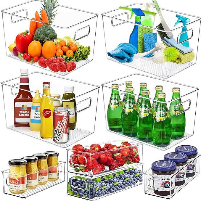 Set of 8 Clear Plastic Storage Bins, Stackable Storage Containers for Pantry Organization and Kit... | Amazon (US)
