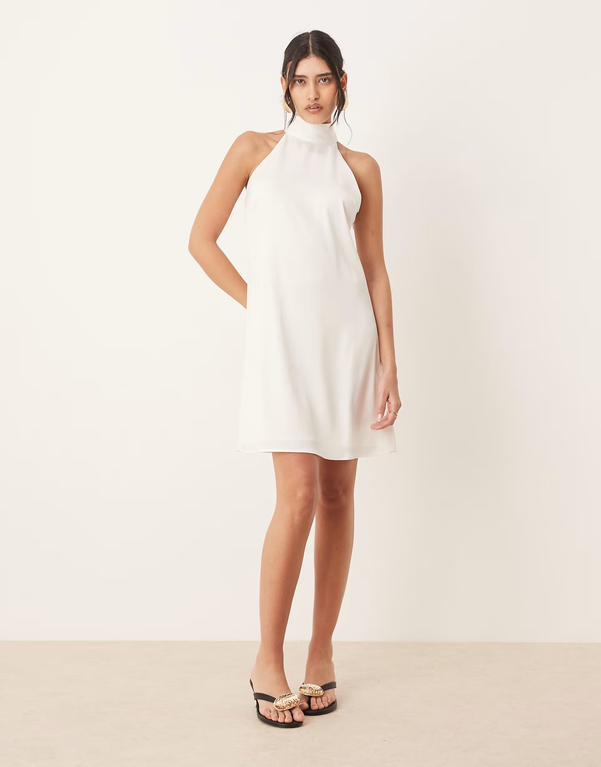YAS halterneck mini dress with bow back in white | ASOS (Global)