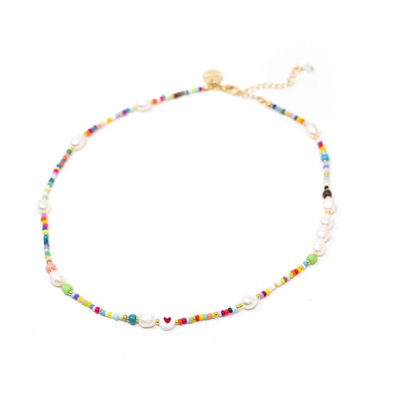 Rainbow and Pearl Beaded Necklace | The Sis Kiss