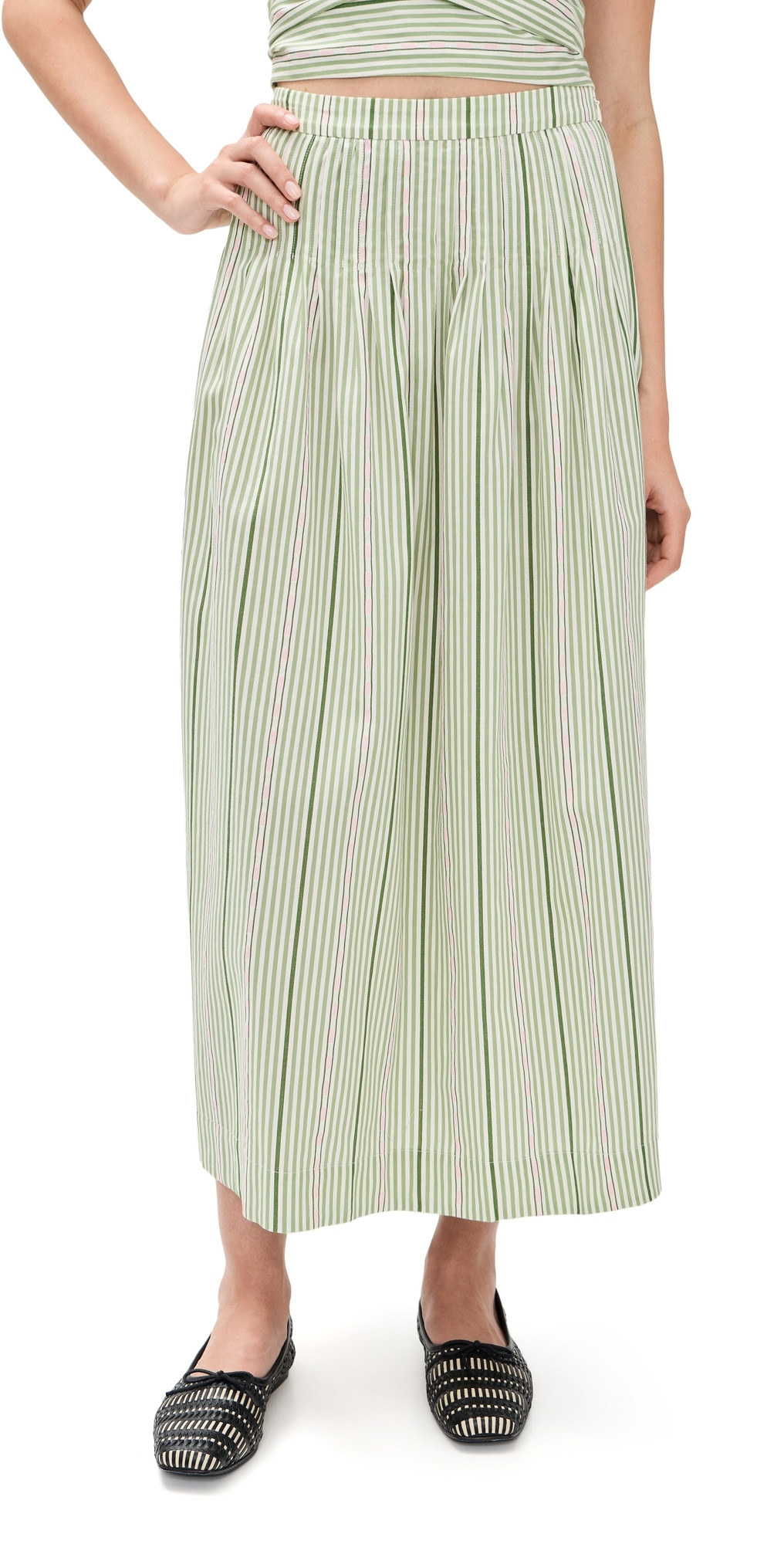 Hill House Home The Ame Skirt Green Jacquard Stripe XXL | Shopbop