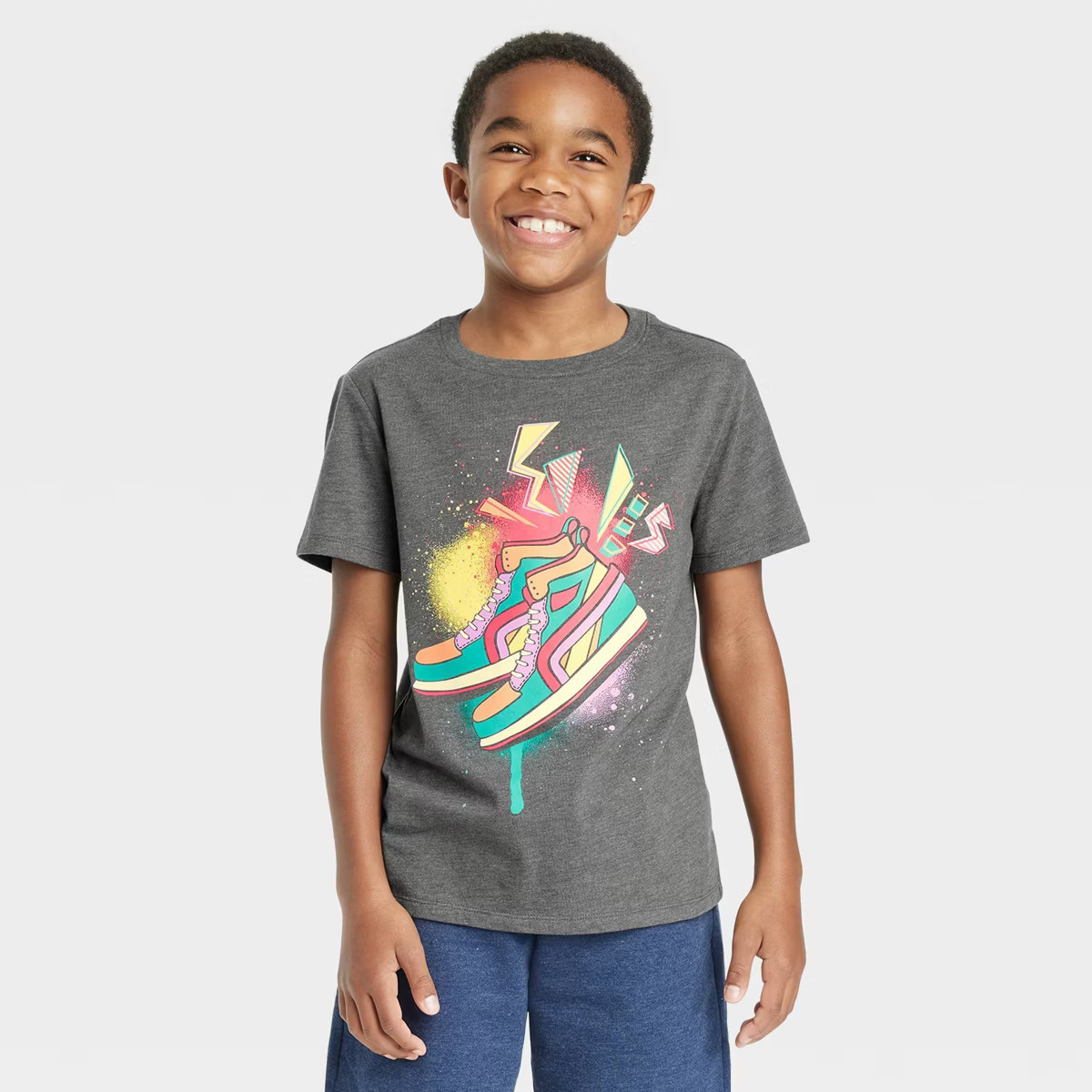 Boys' Short Sleeve High Top Sneaker Graphic T-Shirt - Cat & Jack™ Gray | Target