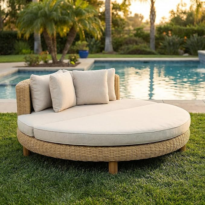 Christopher Knight Home Jennie Outdoor Round Wicker Daybed with Water-Resistant Beige Cushions an... | Amazon (US)
