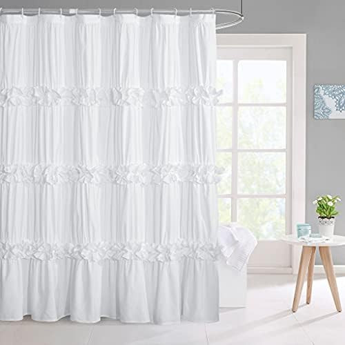 HIG Ruffled Farmhouse Shower Curtain, White Frilly Feminine Bathroom Curtain with 3 Rows of Handm... | Amazon (US)