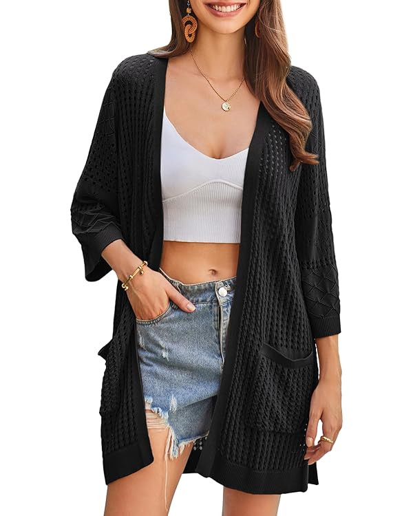 GRACE KARIN Women's Lightweight Kimono Cardigan Summer 3/4 Sleeve Open Front Knit Casual Cardigan... | Amazon (US)