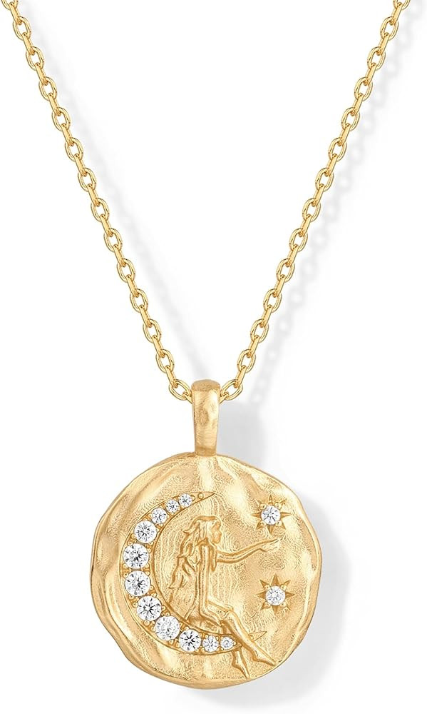 PAVOI 14K Gold Plated Engraved Hammered Oval Coin Pendant Necklace for Women | Hamsa Stars Bohemi... | Amazon (US)