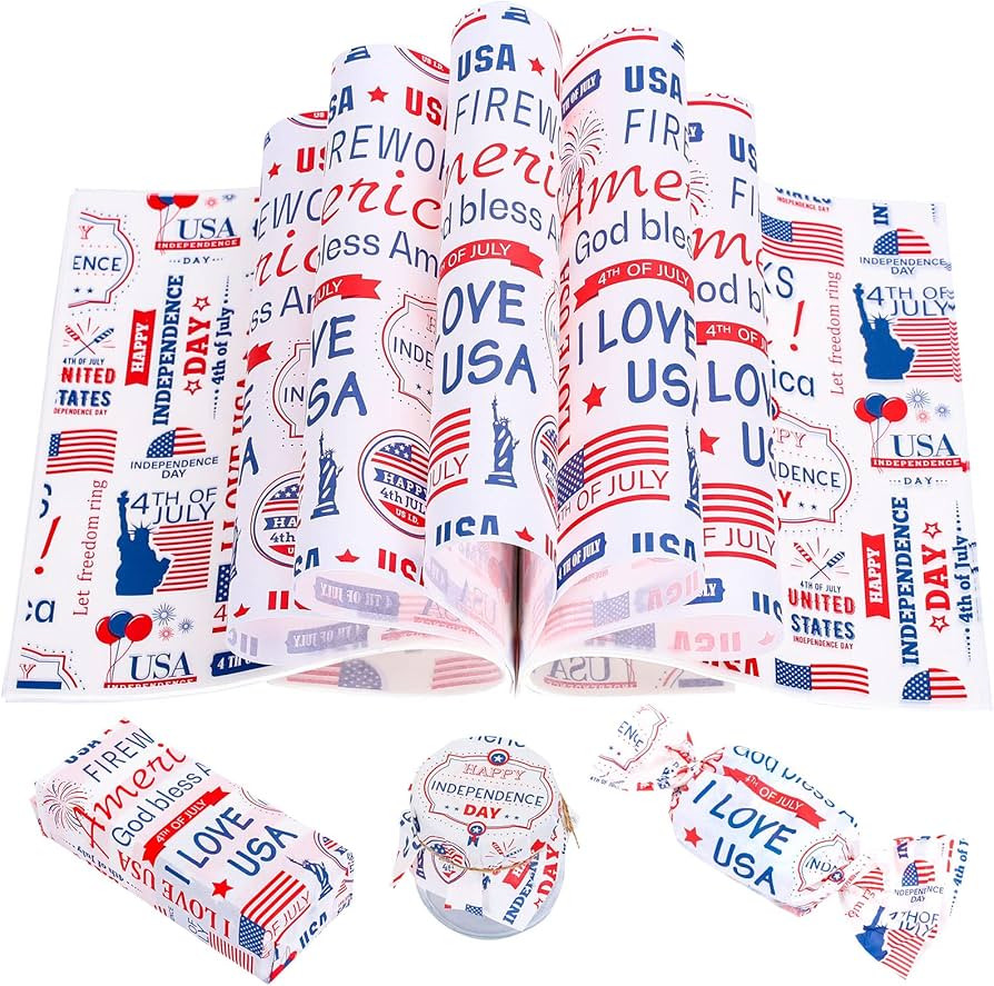 Whaline 200Pcs Patriotic Wax Paper Sheets I Love USA Fireworks Food Wrapping Tissue Sandwich Wrap... | Amazon (US)