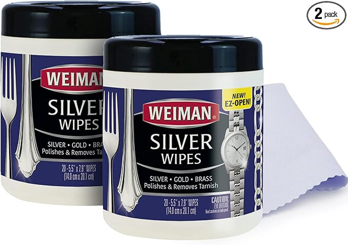 Weiman Jewelry Polish Cleaner and Tarnish Remover Wipes - 20 Count (2 Pack) with Polishing Cloth ... | Amazon (US)