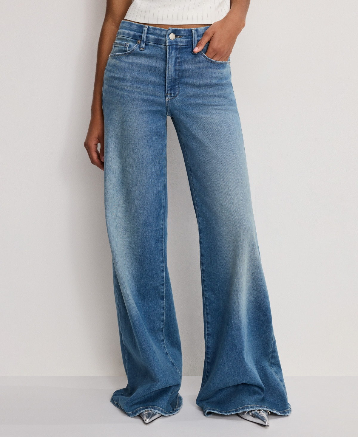 Good American Women's Wide-Leg High-Rise Jeans - Indigo | Macy's