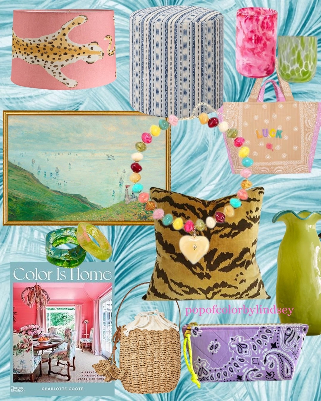 Pops of COLOR for your home

Beaded colorful puffy heart necklace 🩷

Big art 🖼️ big impact pattered ottoman 

No boring white lampshades here 

The summer it bag 

Bandana print in everything pls 

#LTKHome #LTKootd #LTKdayinmylife