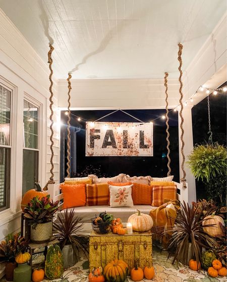 Cozy, southern fall porch. Fall pillows. Fall sign. Fall decor. Autumn decor  

#LTKSeasonal #LTKHalloween #LTKhome