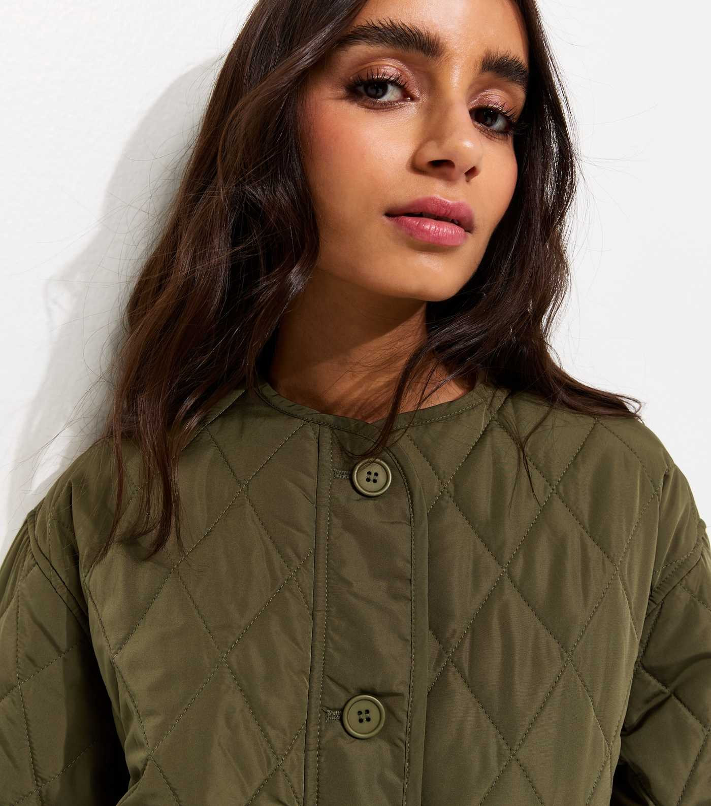 Dark Khaki Longline Quilted Jacket | New Look | New Look (UK)