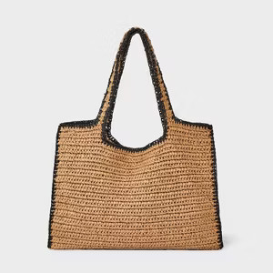 Straw Large Packable Tote Handbag - A New Day™ Beige: Double Handle, Woven Paper Material | Target