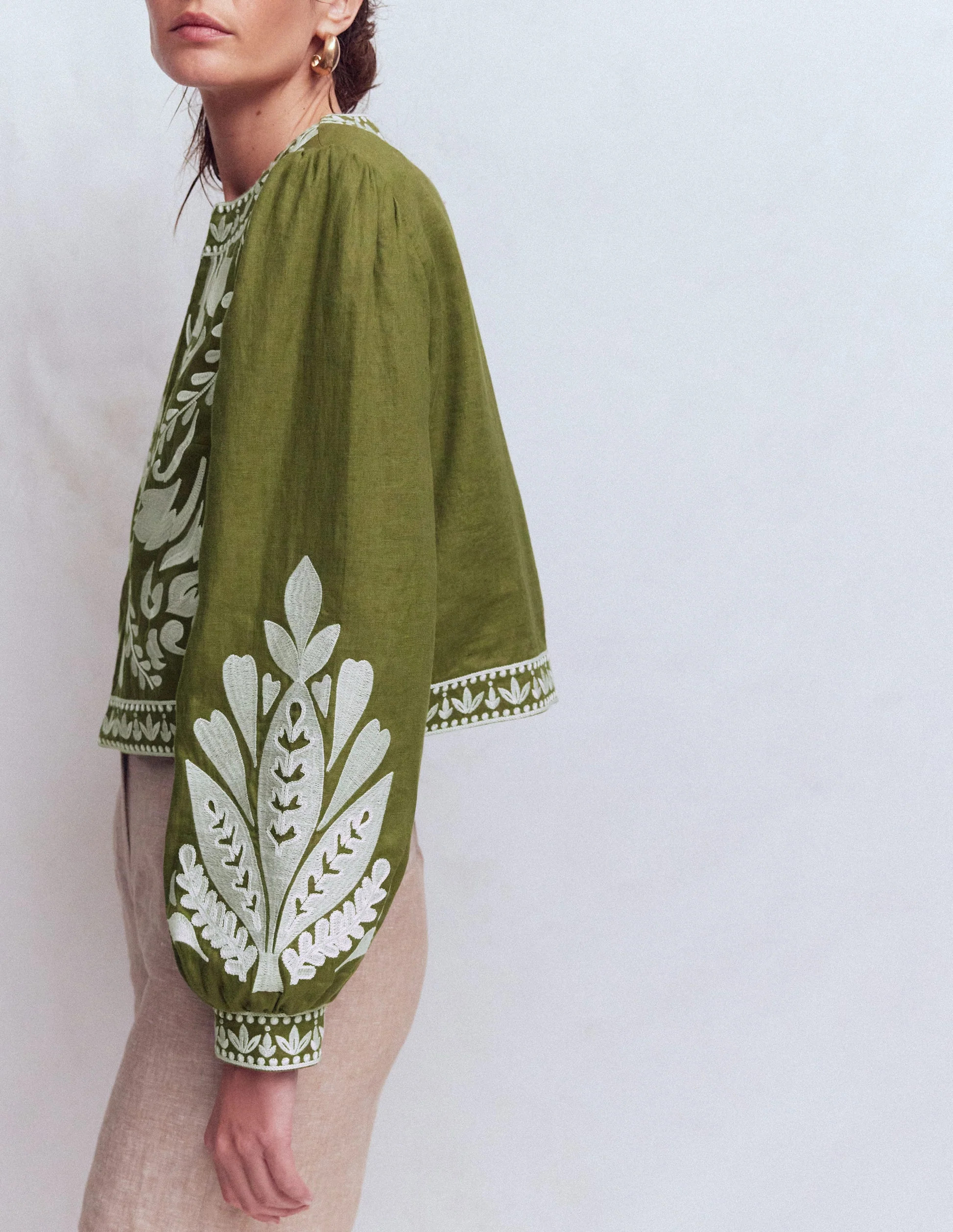 Embroidered Linen Jacket-Woodland Green | Boden (US)
