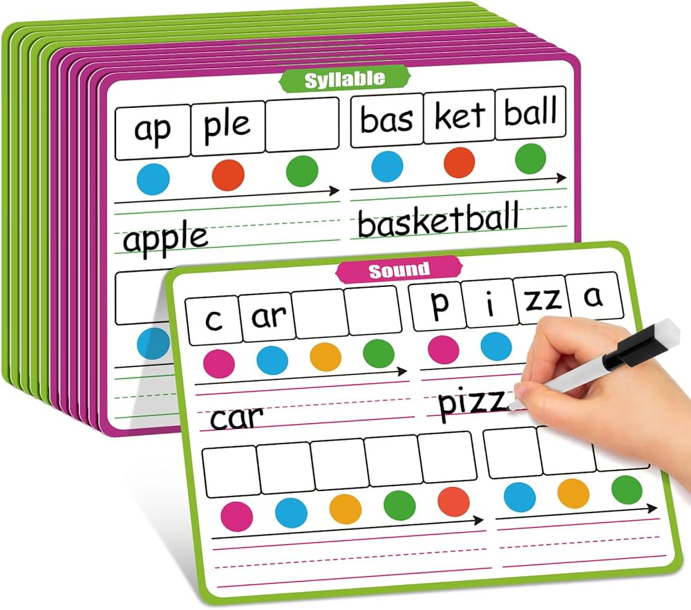 12 Pack Phonemic Awareness Dry Erase Card,9" x 12" Sound Syllable Speech Therapy Phonics Flashcar... | Amazon (US)