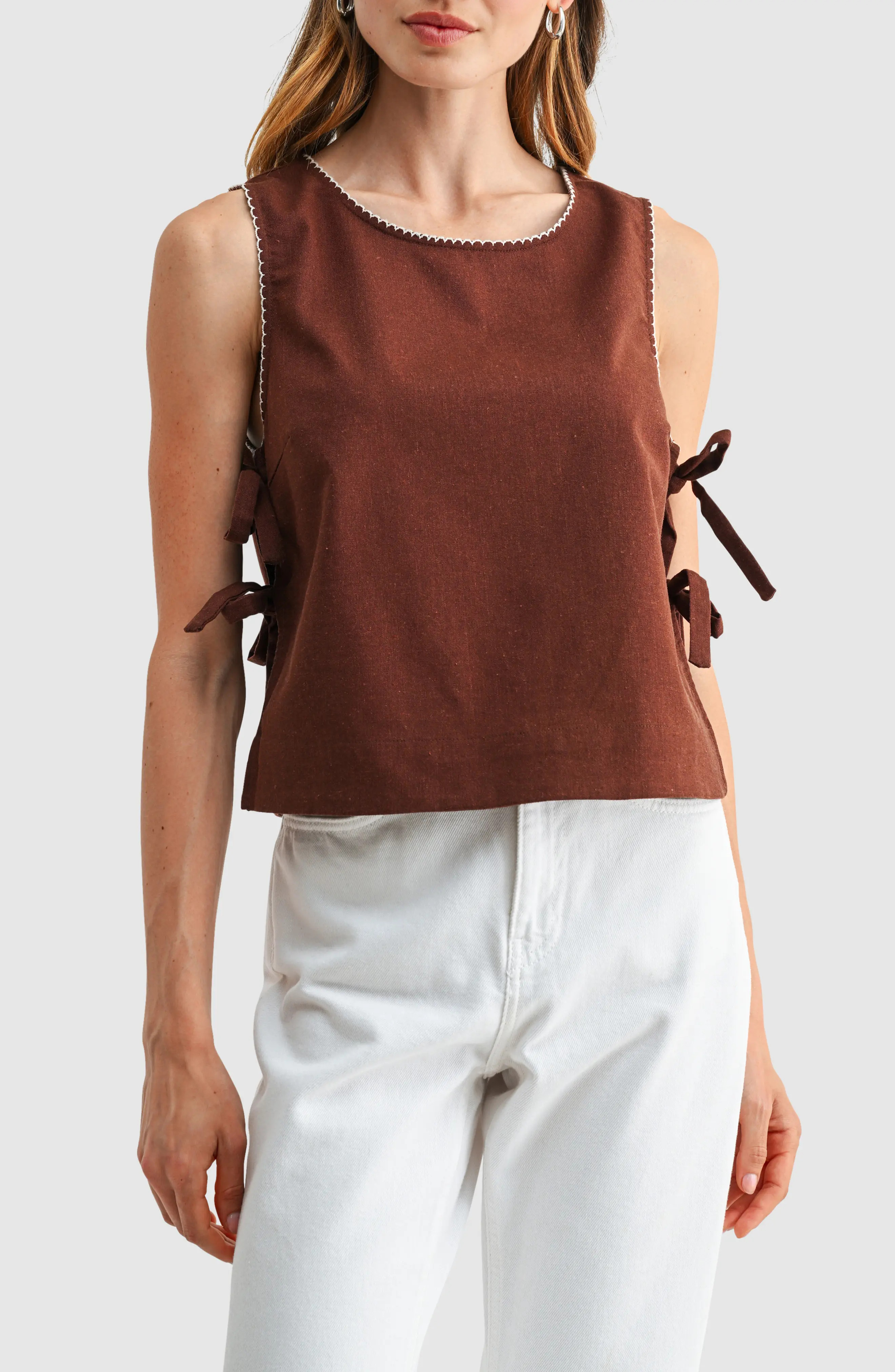 All in Favor Side Tie Cotton & Linen Shell (Women) | Nordstrom | Nordstrom