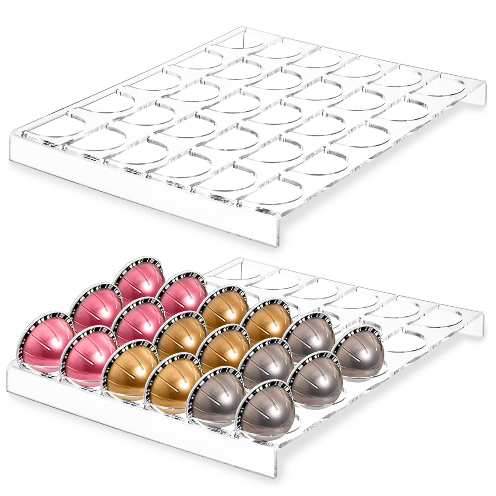 2 Pack Coffee Pod Holder for Capsules, 30 Pods Acrylic Drawer Insert Organizer Tray, Clear Coffee... | Amazon (US)