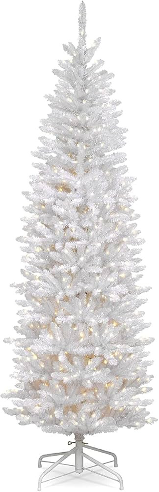 National Tree Company Artificial Pre-Lit Slim Christmas Tree, White, Kingswood Fir, White Lights,... | Amazon (US)