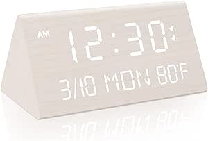 Kogonee Wooden Digital Alarm Clock, 0-100% Dimmer, 2 Alarm Settings, Weekday/Everyday Mode, 9 Min... | Amazon (US)