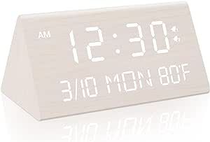 Kogonee Wooden Digital Alarm Clock, 0-100% Dimmer, 2 Alarm Settings, Weekday/Everyday Mode, 9 Min... | Amazon (US)