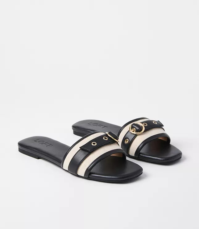Canvas Buckle Slide Sandals | LOFT