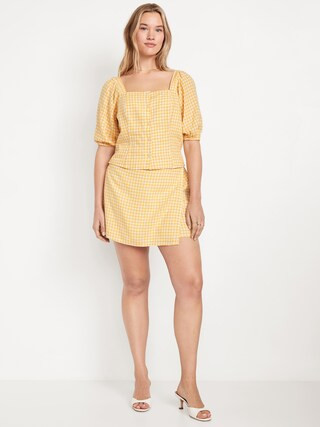 High-Waisted Linen-Blend Mini Wrap Skort | Old Navy (US)