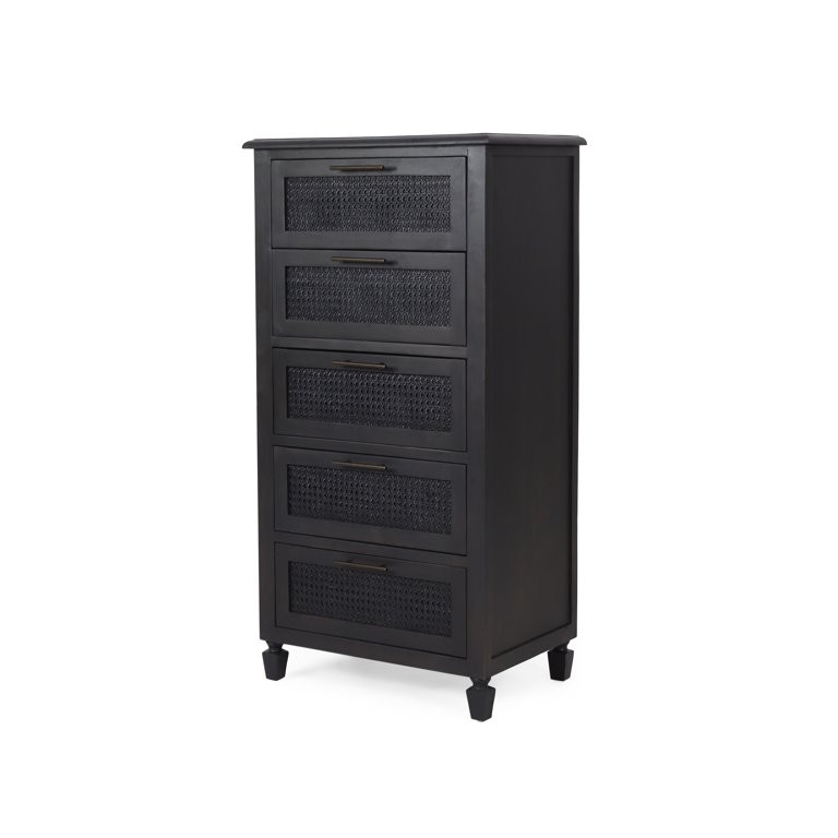 Noble House Thurber Acacia Wood and Cane 5 Drawer Dresser, Dark Gray | Walmart (US)
