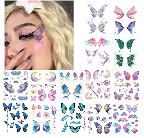 14 Sheets Glitter Butterfly Temporary Tattoos Sticker for Women Girls Eye Face Makeup Decoration, Flash Fairy Body Art Shiny Butterflies Waterproof Fake Tattoos for Festival Party Eye Decor | Amazon (US)