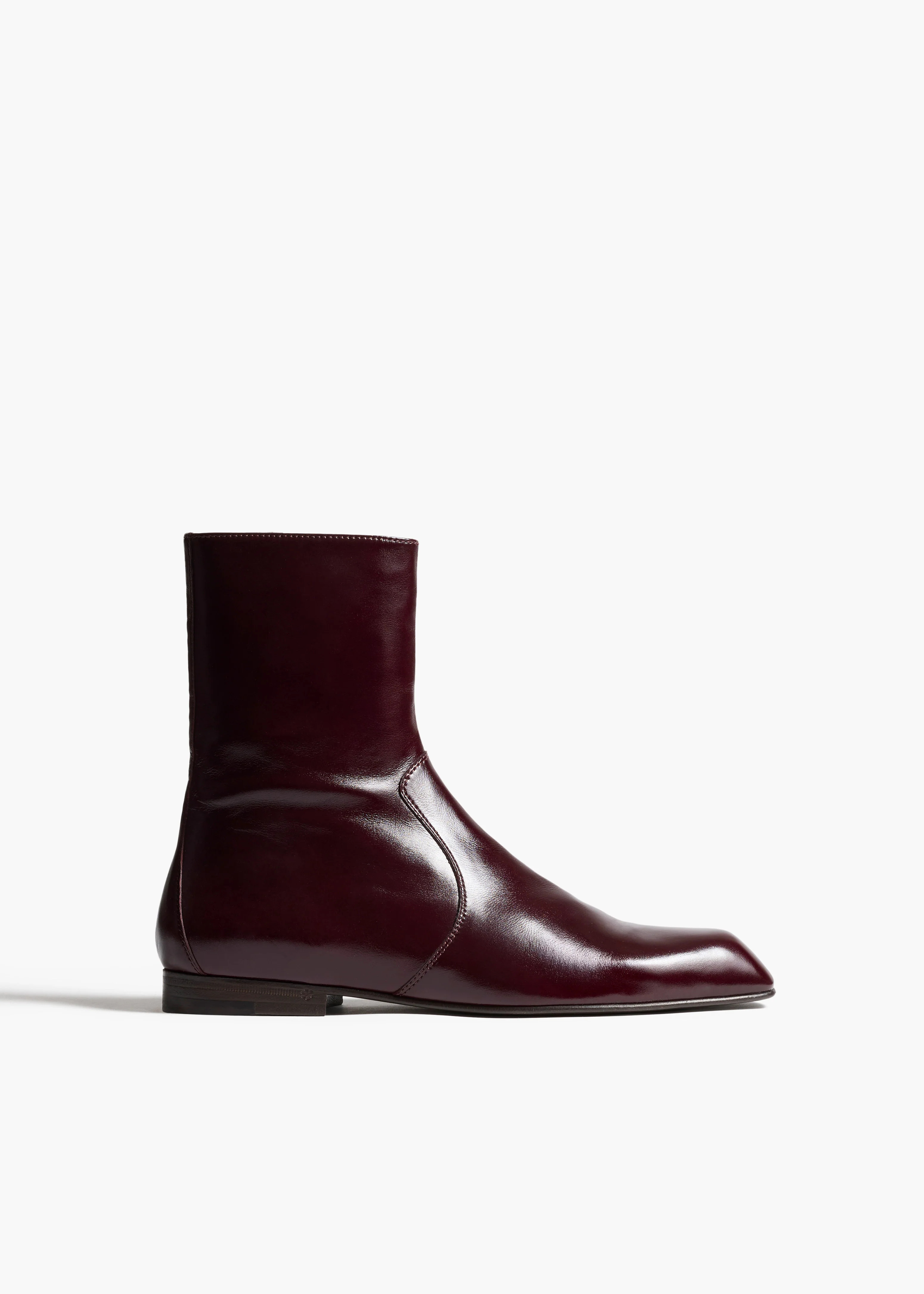 KHAITE - Colt Ankle Boot In Bordeaux Glazed Leather | Khaite