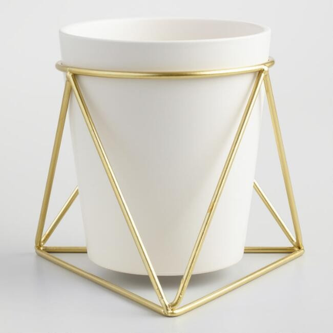 Gold Geometric Stand and White Vase | World Market