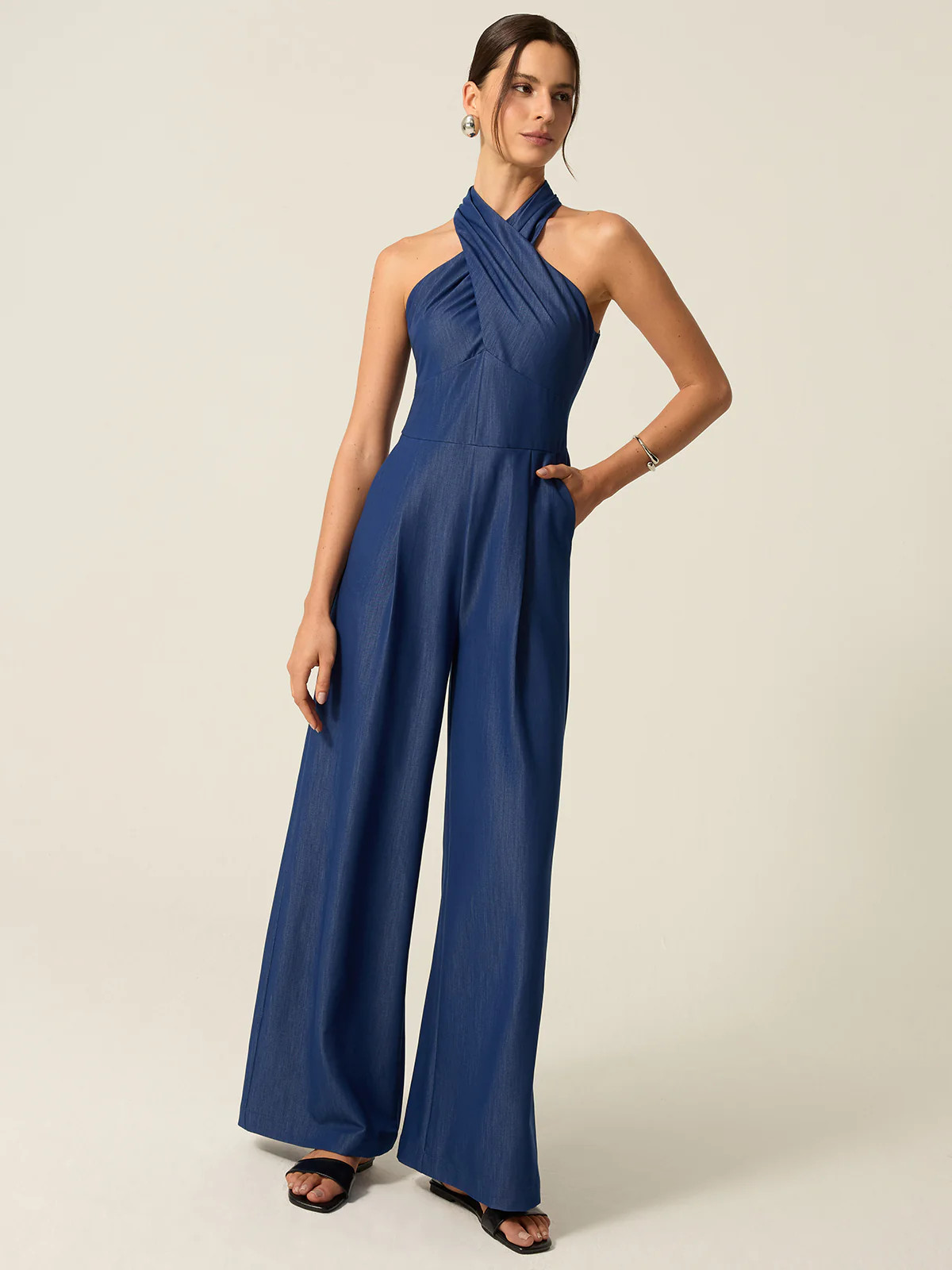 Pocketed Halter Wide-Leg Jumpsuit | Commense