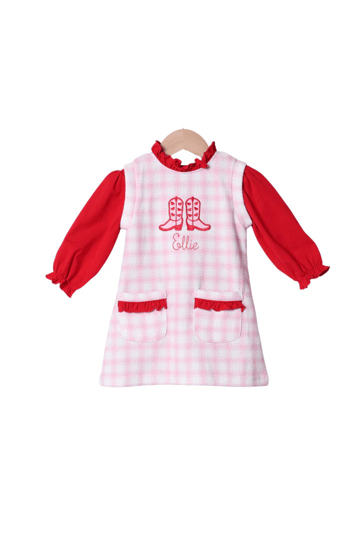 Applique Cowgirl Cupid Pink Gingham Cardigan 2PS Dress | The Smocked Flamingo