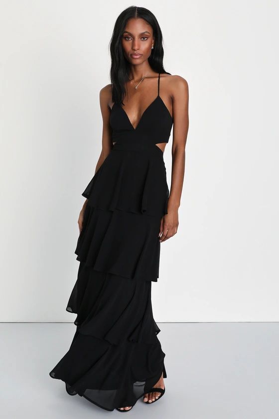 Tier and Now Black Tie-Back Tiered Maxi Dress | Lulus (US)