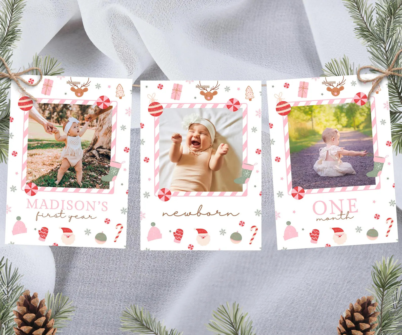 Editable Christmas Milestone Photo Banner, Oh What Fun, First Birthday Photo Banner, Printable Re... | Etsy (US)