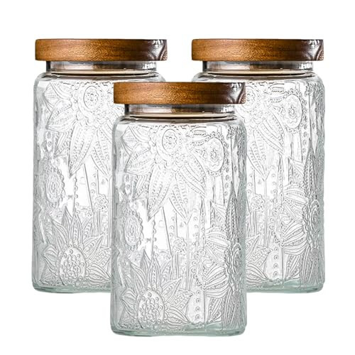 Adodeen 3-Pack 32oz Vintage Glass Jar With Lid, Glass Storage Containers, Airtight Kitchen Storage Containers For Sugar, Coffee, Tea, Spice, Flour, Candy Cookie, Pasta, Cereal | Amazon (US)